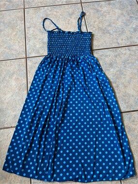 Y2K 2000 Girls Navy Blue Polka Dot Smocked Sundress with Adjustable Straps